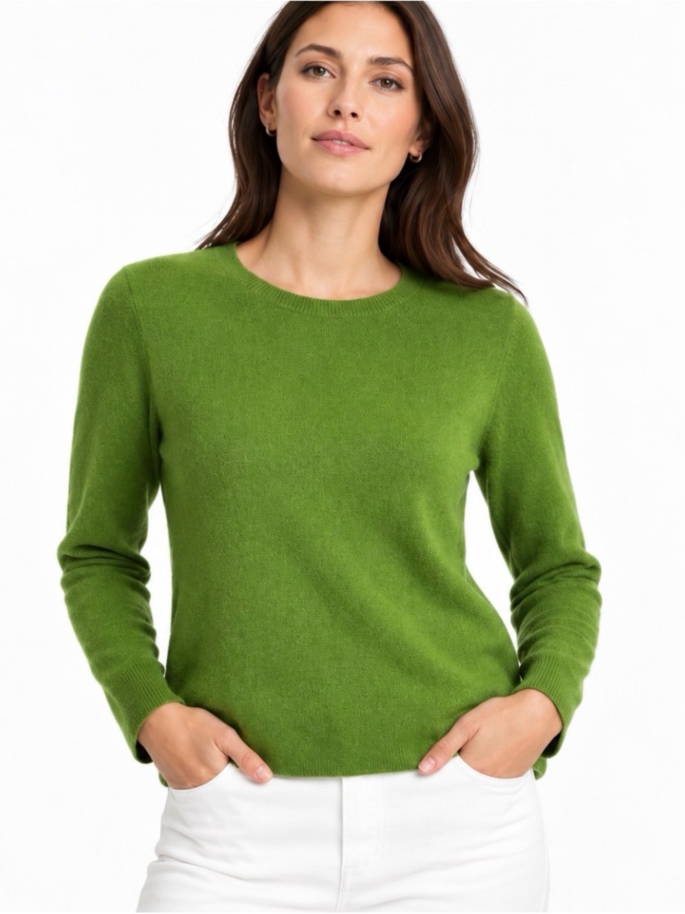 Neiman Marcus Women's Crewneck 100% Cashmere Sweater in Green L